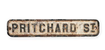 A CAST IRON AND PAINTED STREET SIGN 'PRITCHARD ST', 19TH OR EARLY 20TH CENTURY