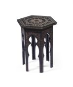 Y AN OTTOMAN HARDWOOD AND SILVER-WIRE INLAID OCTAGONAL OCCASIONAL TABLE