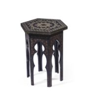 Y AN OTTOMAN HARDWOOD AND SILVER-WIRE INLAID OCTAGONAL OCCASIONAL TABLE