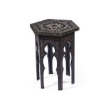 Y AN OTTOMAN HARDWOOD AND SILVER-WIRE INLAID OCTAGONAL OCCASIONAL TABLE