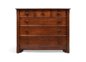 A VICTORIAN OAK CHEST OF DRAWERS BY GILLOWS, AFTER DESIGNS BY A.W.N. PUGIN, CIRCA 1870