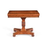 Y A REGENCY BURR ELM AND EBONY BANDED FOLDING CARD TABLE IN THE MANNER OF WILLIAM TROTTER