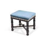 AN EBONISED AND UPHOLSTERED STOOL BY GILLOWS, 19TH CENTURY