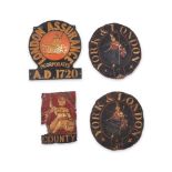 A GROUP OF FOUR PAINTED METAL INSURANCE PLAQUES 19TH AND 20TH CENTURY