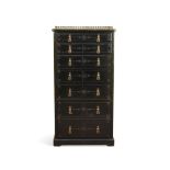 AN AESTHETIC MOVEMENT EBONISED CHEST OF DRAWERS OR SEMAINIER, CIRCA 1890