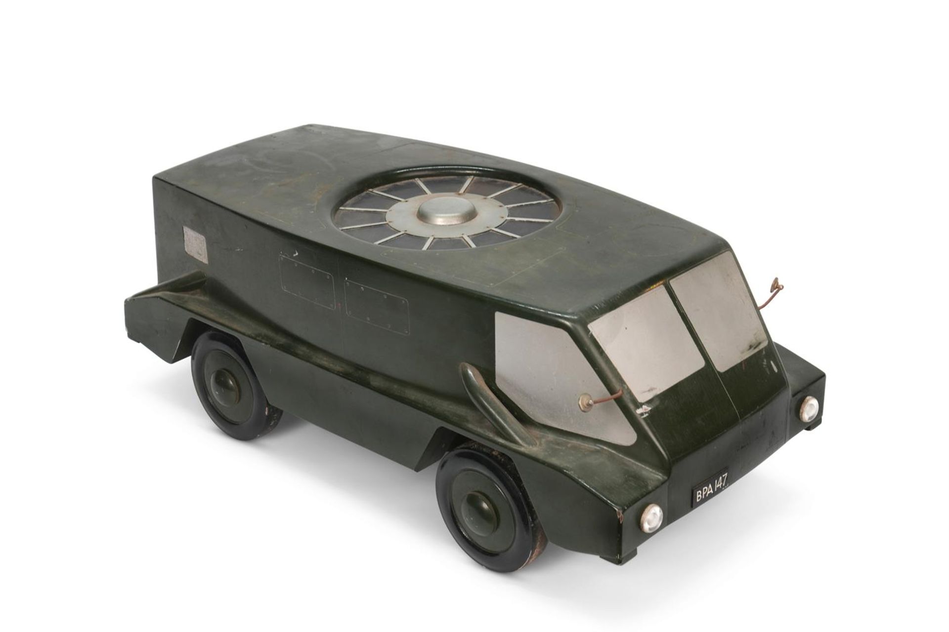 A SCRATCH BUILT PAINTED WOOD MODEL OF A PROTOTYPE 'HOVER VEHICLE OR TANK 3', 20TH CENTURY