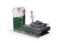 A SCRATCH-BUILT PAINTED METAL AND WOOD FAIRGROUND 'SKELETON TANK' SPRAY TARGET
