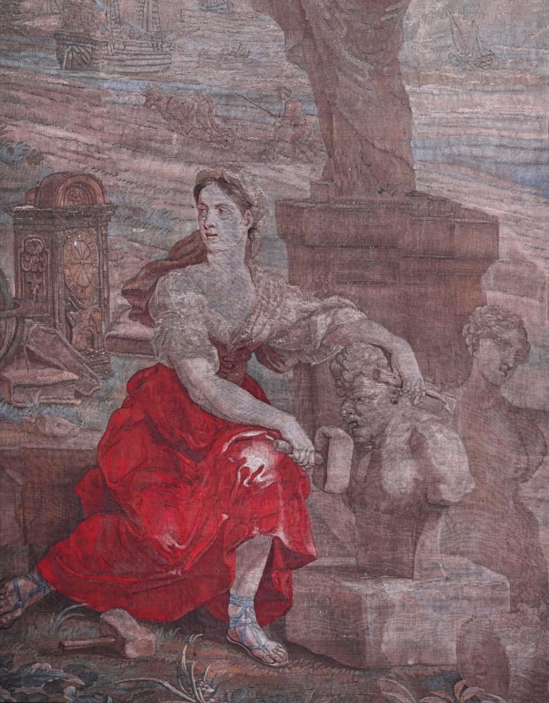 A VERY LARGE PRINTED LINEN TAPESTRY 'THE RISE OF MINERVA' POSSIBLY BY ZARDI & ZARDI - Image 2 of 3