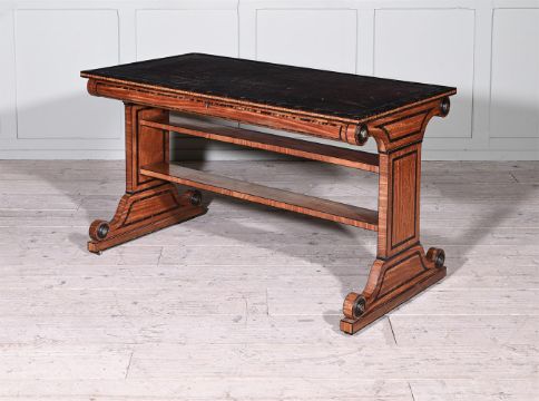 A FINE REGENCY SATINWOOD AND MACASSAR EBONY LIBRARY TABLE, ATTRIBUTED TO GEORGE OAKLEY