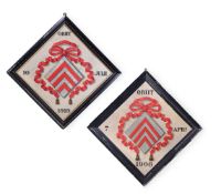 TWO PAINTED AND FRAMED HATCHMENT PANELS, DATED 1908 AND 1919