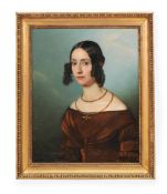 CONTINENTAL SCHOOL (19TH CENTURY) PORTRAIT OF A LADY WEARING A BROWN DRESS