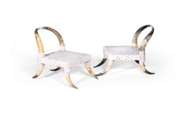A PAIR OF STEER HORN AND HIDE SIDE CHAIRS, FRENCH, EARLY 20TH CENTURY