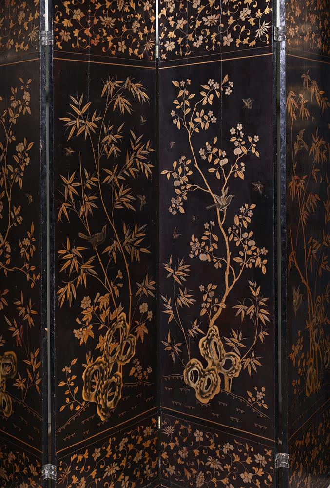 A CHINESE EXPORT BLACK LACQUER AND CHINOISERIE DECORATED EIGHT FOLD SCREEN, EARLY 19TH CENTURY - Image 3 of 5