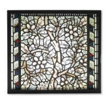 WILLIAM MORRIS, A STAINED GLASS PANEL 'ACORNS AND OAK LEAVES' CIRCA 1890