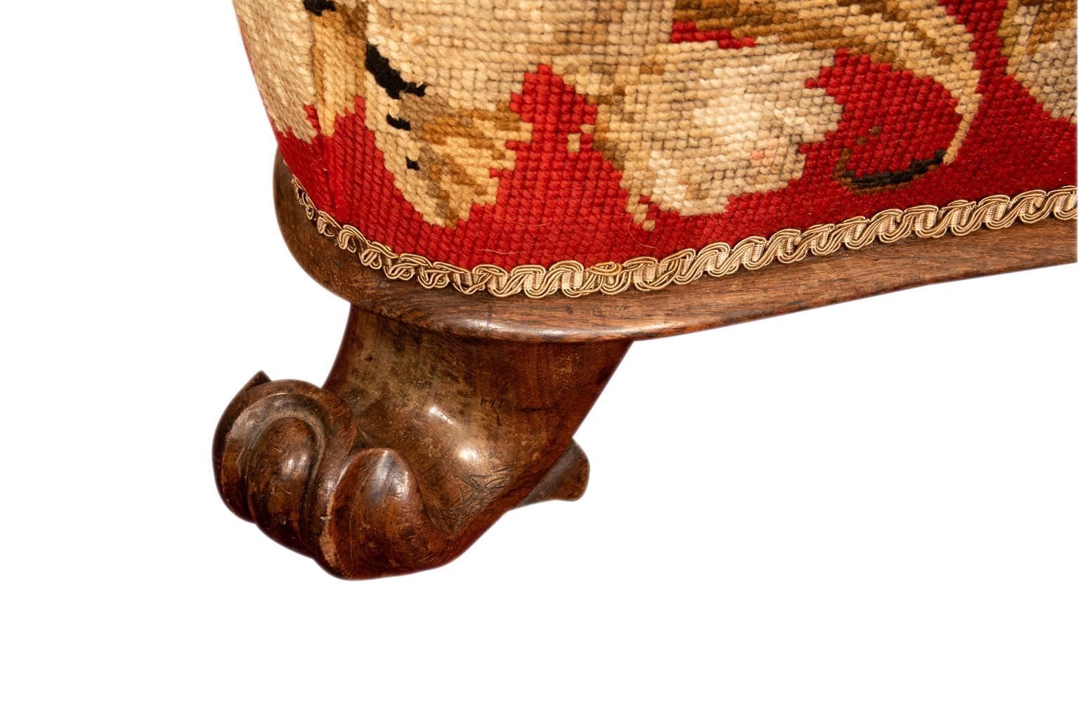 A WILLIAM IV CARVED WALNUT AND NEEDLEWORK UPHOLSTERED SERPENTINE FOOTSTOOL OR OTTOMAN, CIRCA 1835 - Image 3 of 3