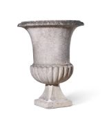 A CARRARA MARBLE URN, 19TH CENTURY WITH LATER BASE
