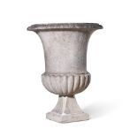 A CARRARA MARBLE URN, 19TH CENTURY WITH LATER BASE