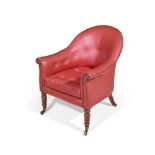 A WILLIAM IV BEECH, SIMULATED ROSEWOOD AND LEATHER UPHOLSTERED TUB ARMCHAIR, CIRCA 1835