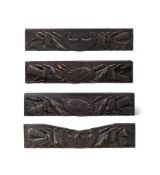 A SET OF FOUR LARGE CARVED AND PAINTED ARCHITECTURAL PANELS, 19TH CENTURY