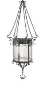 A LARGE ARTS AND CRAFTS IRON HALL LANTERN, LATE 19TH CENTURY