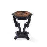 Y A CEYLONESE CARVED EBONY, SPECIMEN WOOD AND IVORY INLAID OCCASIONAL TABLE, CIRCA 1835