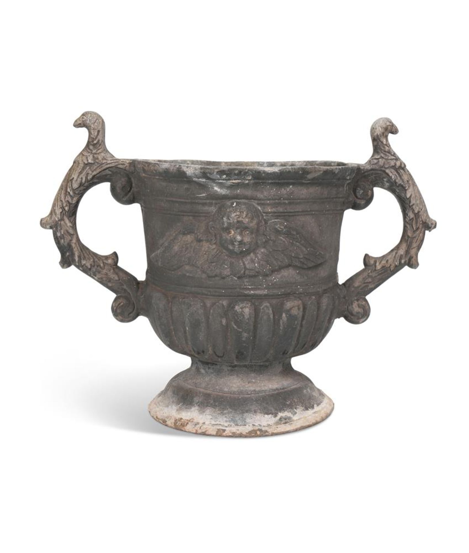 A CAST LEAD TWIN HANDLED URN, 18TH OR EARLY 19TH CENTURY