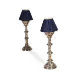 ANOTHER PAIR OF SILVER PLATED TABLE LAMPS, AFTER DESIGNS BY WILLIAM BURGES
