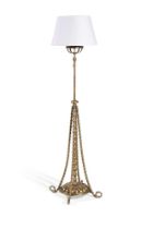 A LATE VICTORIAN BOBBIN TURNED BRASS 'BAMBOO' STANDARD LAMP, LATE 19TH CENTURY