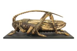 A LARGE MOULDED PLASTIC MODEL OF A GRASSHOPPER OR CRICKET, 20TH CENTURY