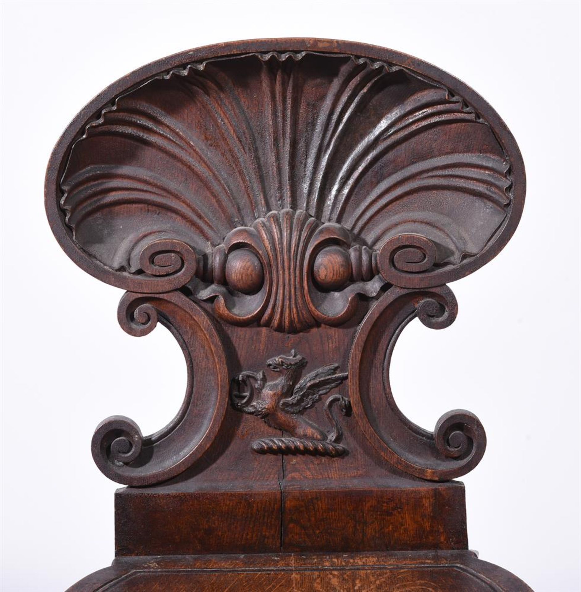 A PAIR OF VICTORIAN CARVED OAK HALL CHAIRS, ATTRIBUTED TO GILLOWS, CIRCA 1860 - Image 4 of 5