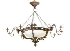 A GILT METAL AND CUT GLASS FIVE BRANCH, TEN LIGHT 'COLZA' CHANDELIER, 19TH CENTURY
