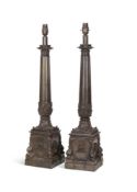 A PAIR OF PATINATED METAL TABLE LAMPS, IN THE EMPIRE STYLE, 20TH CENTURY