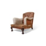 A CARVED WALNUT 'RAMSDEN' ARMCHAIR, ALMOST CERTAINLY BY HOWARD & SONS