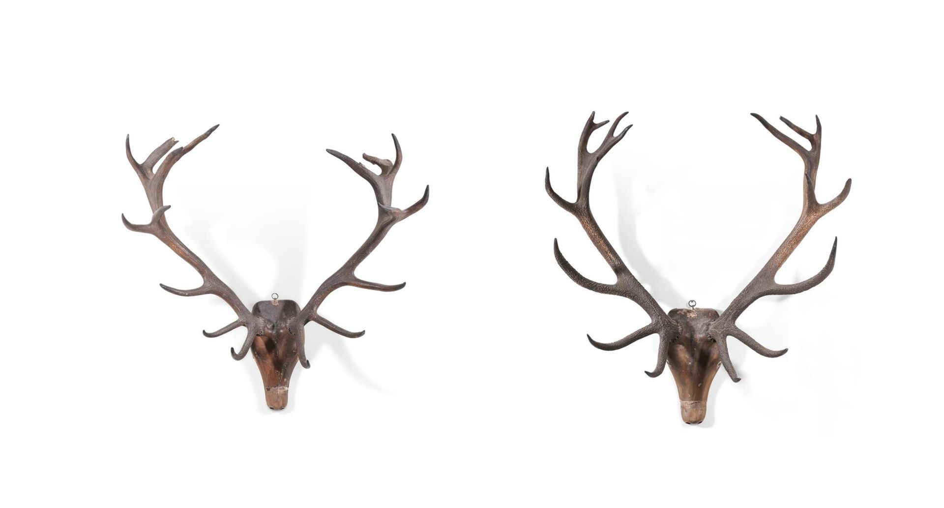 AN UNUSUAL PAIR OF STAG ANTLER TROPHIES ALMOST CERTAINLY IRISH, 18TH OR 19TH CENTURY