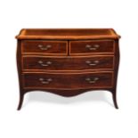 Y A MAHOGANY, SATINWOOD AND EBONY STRUNG SERPENTINE COMMODE, LATE 19TH CENTURY