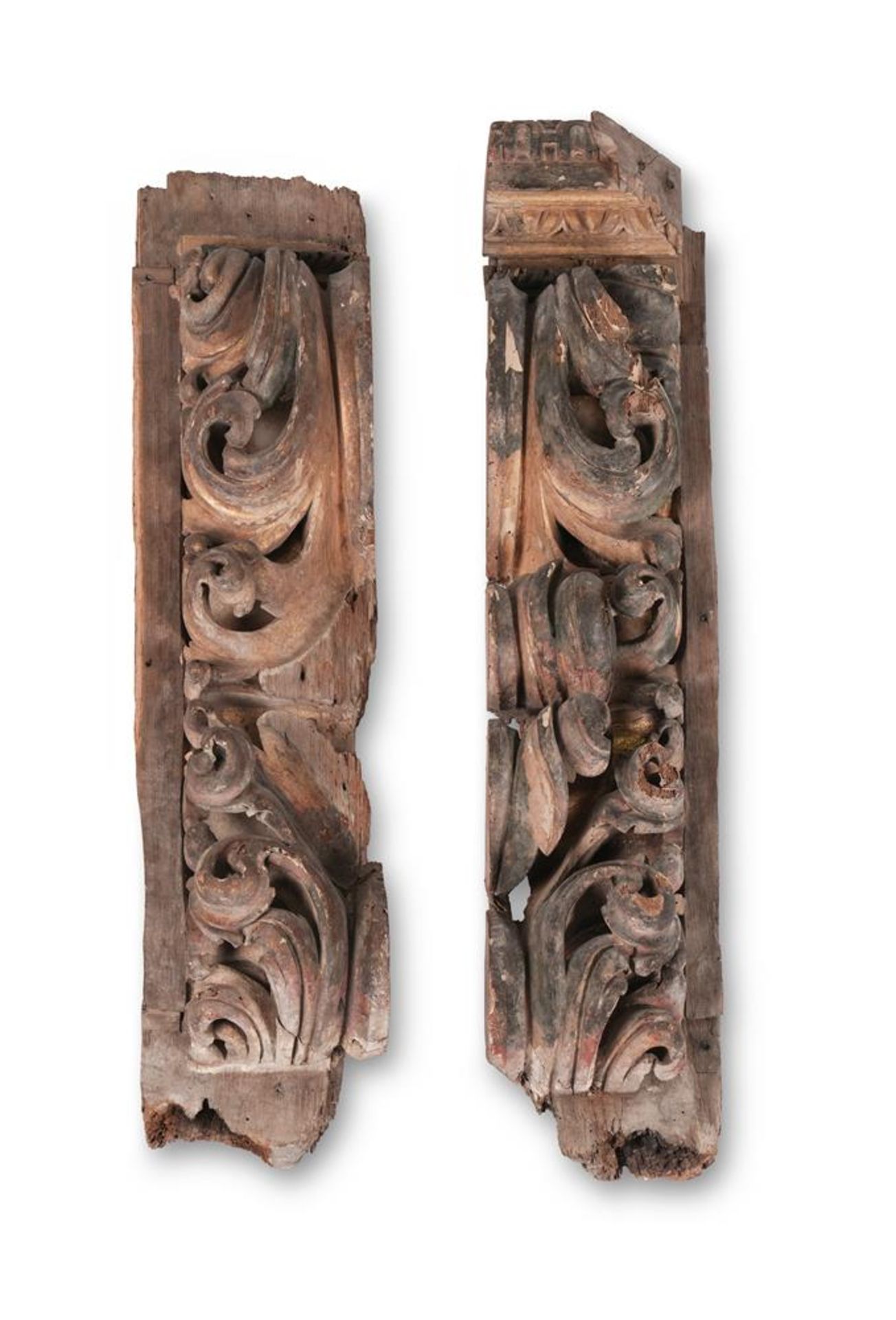 TWO PORTUGUESE CARVED GILTWOOD ARCHITECTURAL ELEMENTS