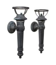 A PAIR OF VERY LARGE WILLIAM IV BRONZE WALL MOUNTED LAMPS OR TORCHERES, CIRCA 1835