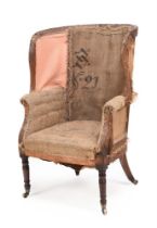 A GEORGE III MAHOGANY BARREL BACK ARMCHAIR, CIRCA 1790