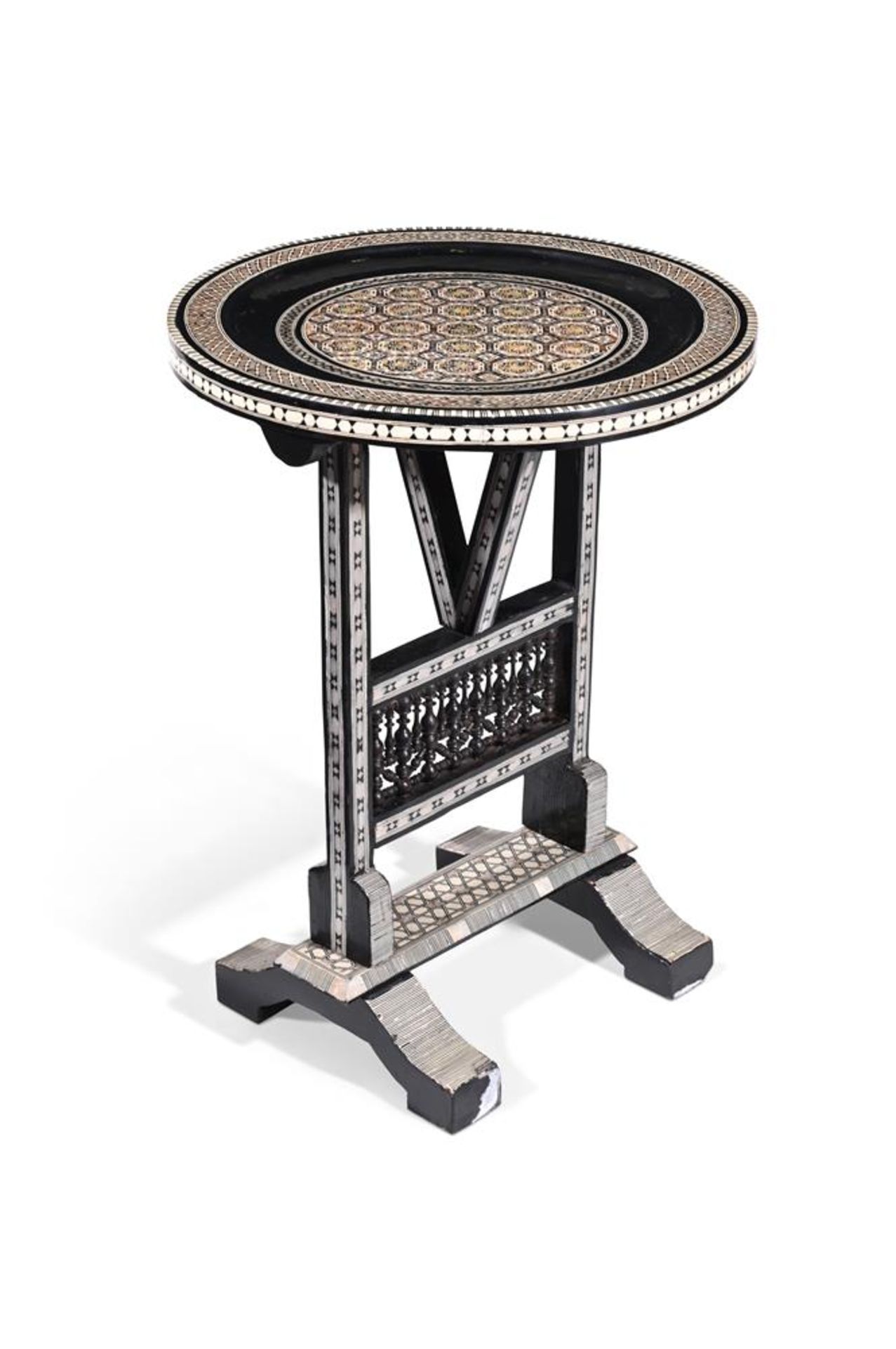 Y A SYRIAN BONE AND MOTHER OF PEARL PARQUETRY OCCASIONAL TABLE, 19TH CENTURY