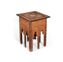 Y A SYRIAN HARDWOOD, MARQUETRY AND MOTHER OF PEARL INLAID OCCASIONAL TABLE, LATE 19TH CENTURY