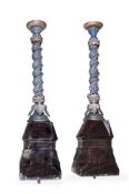 AN UNUSUAL PAIR OF PAINTED CAST AND WROUGHT IRON TORCHERES, LATE 19TH CENTURY