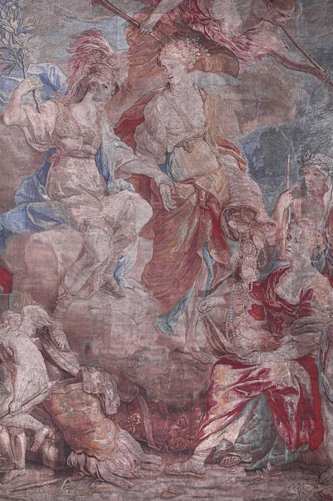 A VERY LARGE PRINTED LINEN TAPESTRY 'THE RISE OF MINERVA' POSSIBLY BY ZARDI & ZARDI - Image 3 of 3