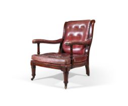 A VICTORIAN MAHOGANY LIBRARY ARMCHAIR, MID 19TH CENTURY