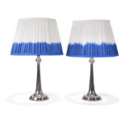 A PAIR OF SILVERED TABLE LAMPS, CIRCA 1900