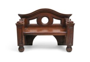 A VICTORIAN CARVED OAK HALL BENCH, SECOND HALF 19TH CENTURY