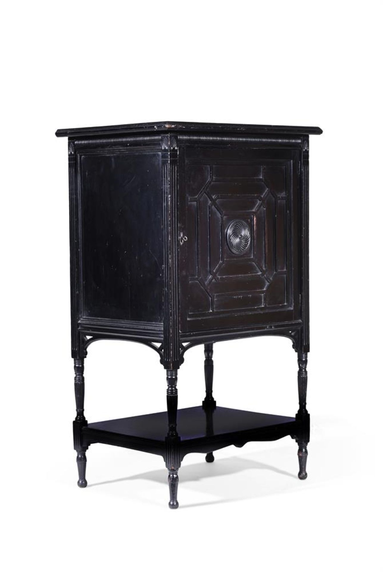 AN AESTHETIC MOVEMENT CARVED AND EBONISED CABINET, AFTER DESIGNS BY ERNEST GIMSON - Image 3 of 4
