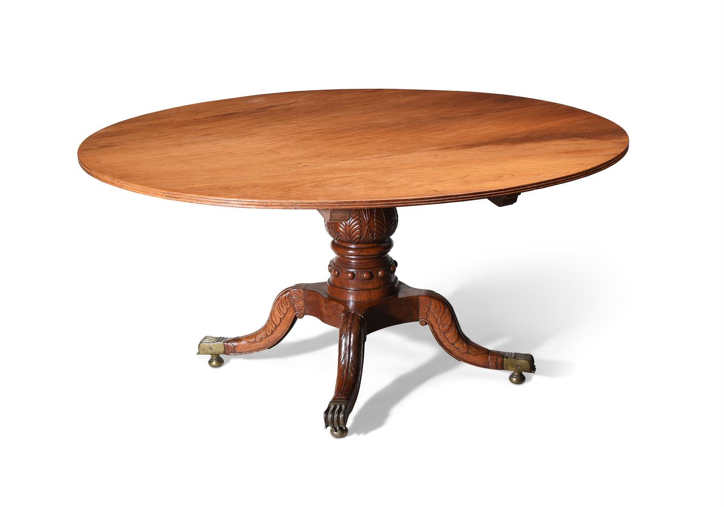 Y AN ANGLO-INDIAN CARVED PADOUK CIRCULAR CENTRE OR BREAKFAST TABLE, 19TH CENTURY