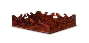A FIGURED MAHOGANY GALLERIED TRAY, IN GEORGE III STYLE, BY JOHN CAVE OF LUDLOW, 20TH CENTURY