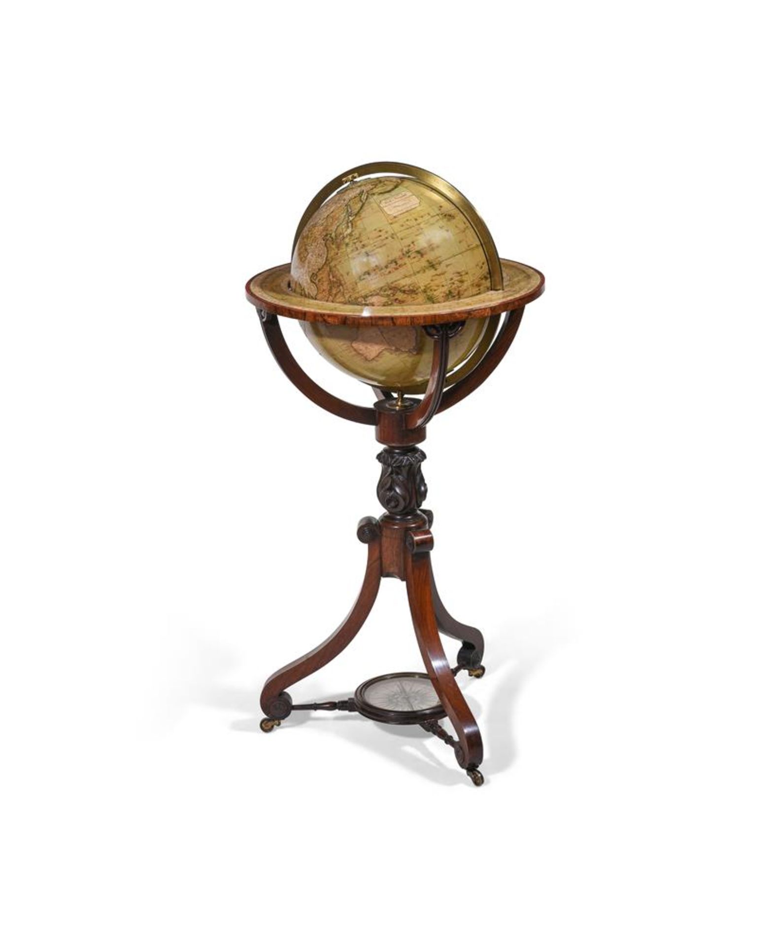 Y A PAIR OF TERRESTRIAL AND CELESTIAL 12 INCH LIBRARY GLOBES ON ROSEWOOD STANDS, BY NEWTON & SON - Image 2 of 7