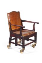 A GEORGE IV MAHOGANY AND LEATHER UPHOLSTERED CAMPAIGN SEDAN CHAIR, CIRCA 1825